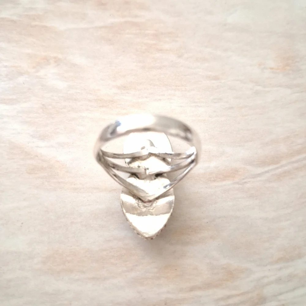 Artisan Handmade Red Rose Dahlia Turquoise 925 Sterling Silver Ring 8 1/2 - Picture 3 of 7